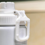 Reusable aluminium sports bottle with handle, 800 ml capacity, black and white color options for corporate gifting.