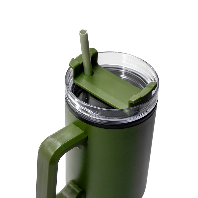 Green Tumbler with Straw and Handle