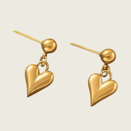 Gold-Plated Heart Drop Earrings, Dangle Style, Ball Post Studs Kaaf Creations