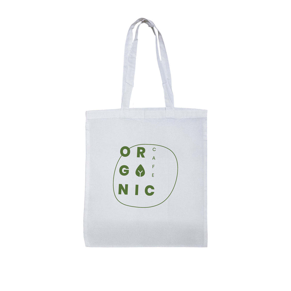 White recycled cotton tote bag with long handles – sustainable and reusable