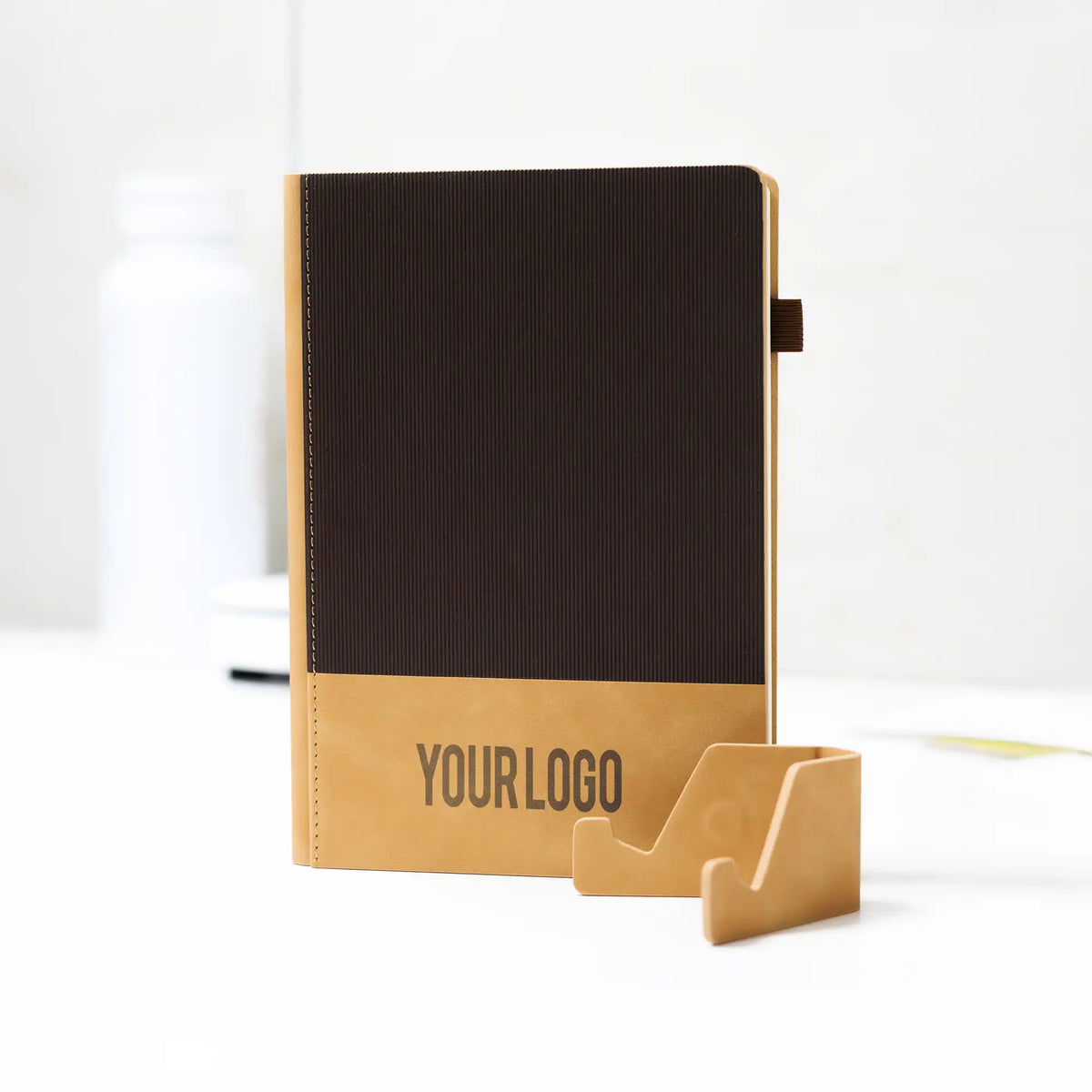 Dual Tone A5 Notebook with Detachable Mobile Stand Brown