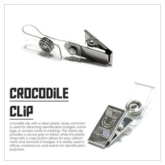 Crocodile Badge Clips with Clear PVC Straps