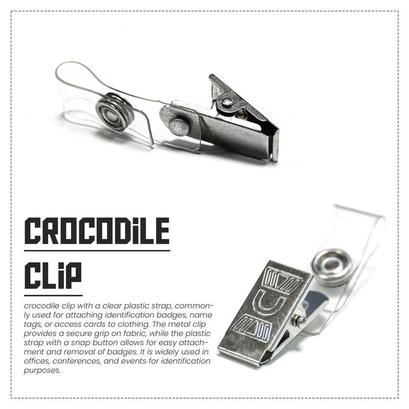 Crocodile Badge Clips with Clear PVC Straps