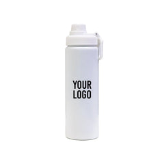 Reusable aluminium sports bottle with handle, 800 ml capacity, black and white color options for corporate gifting.