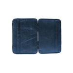 Leather card holder with both side opening Blue