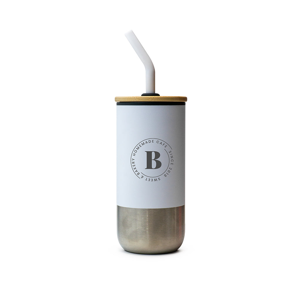 White Eco Tumbler with Bamboo Lid and Straw