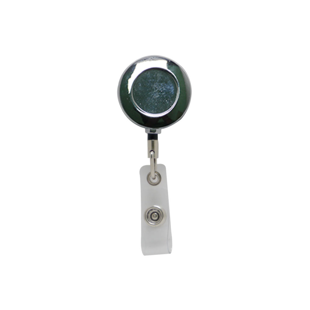 Silver Metal badge reel with a medium round surface
