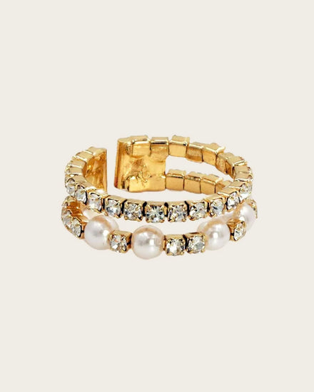 Gold-Tone Adjustable Ring with Pearls and Crystals for women and girls Kaaf Creations