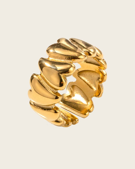 18K Gold Plated Stainless Steel, Heart Band Ring, Statement Ring Kaaf Creations