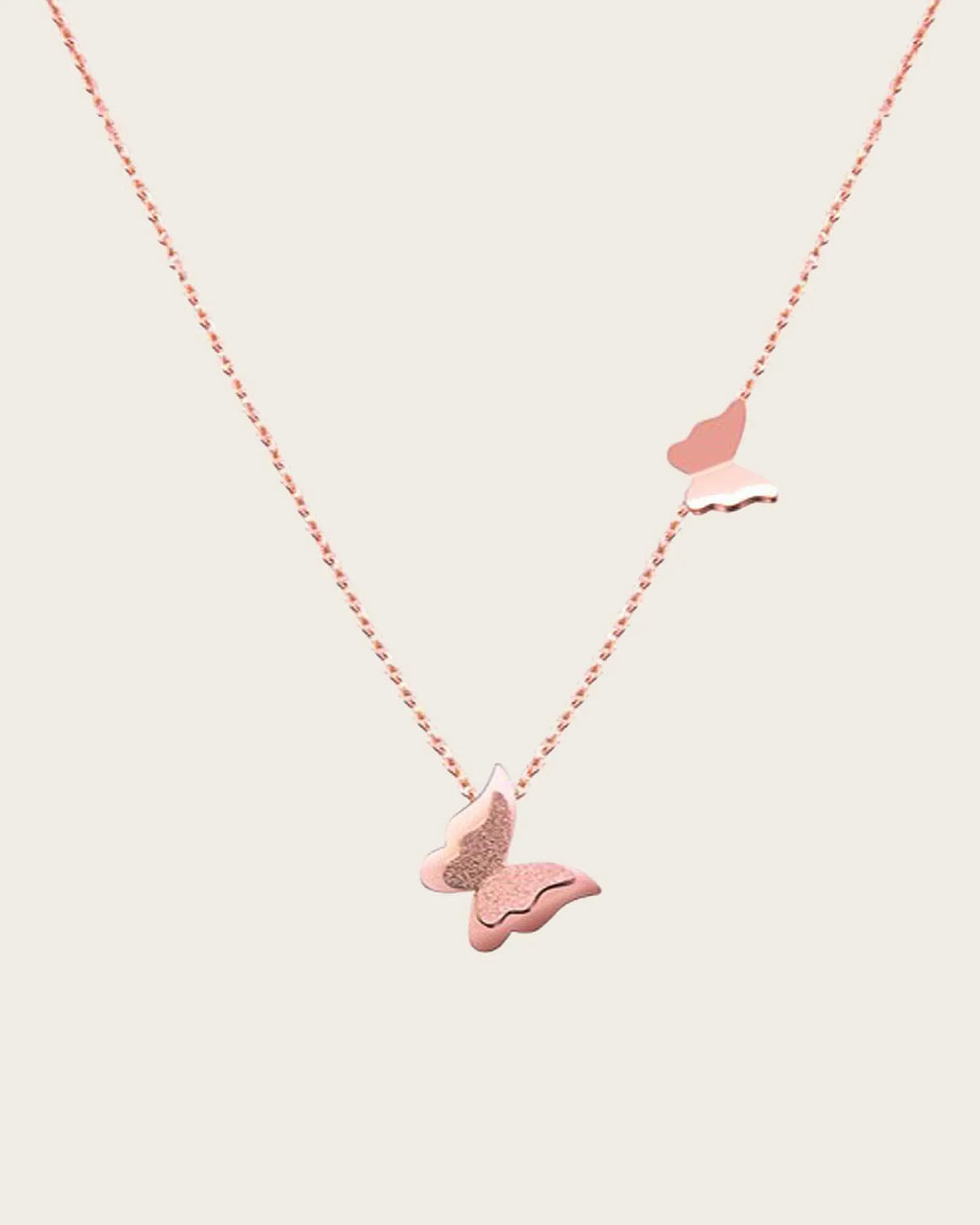 Dainty Butterfly Necklace, Rose Gold, Double Pendant Chain, 48 cm Length Kaaf Creations