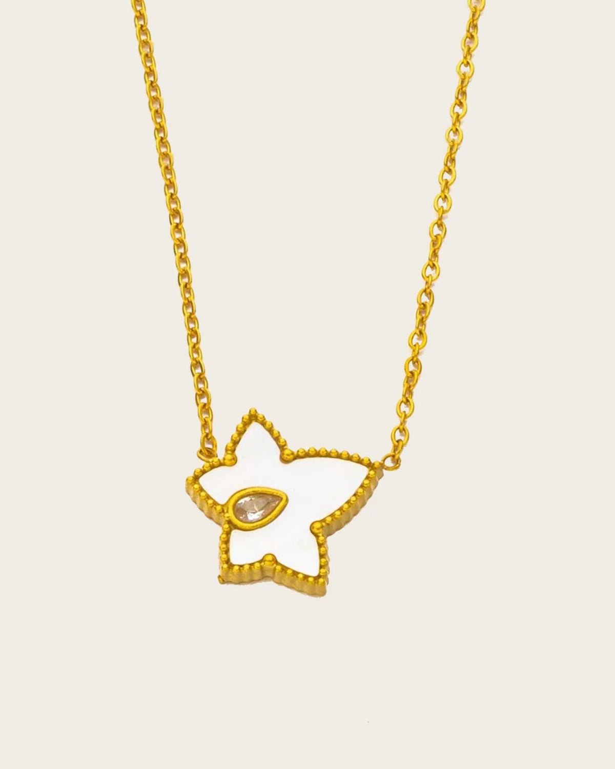 White Enamel Star Pendant Necklace, 18K Gold Plated Stainless Steel Chain, Crystal Accent for women and girls Kaaf Creations