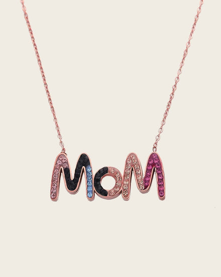 CZ Crystal Mom Choke Necklace, Rose Gold Plated Chain, Multi-Color Pendant, 42 cm + 5 cm Extension Kaaf Creations