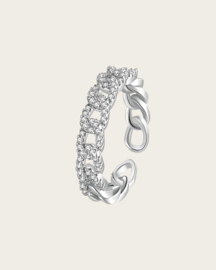 Cubic Zirconia Studded Linked Chain Ring for women and girls, Stainless steel, Size Adjustable. Kaaf Creations