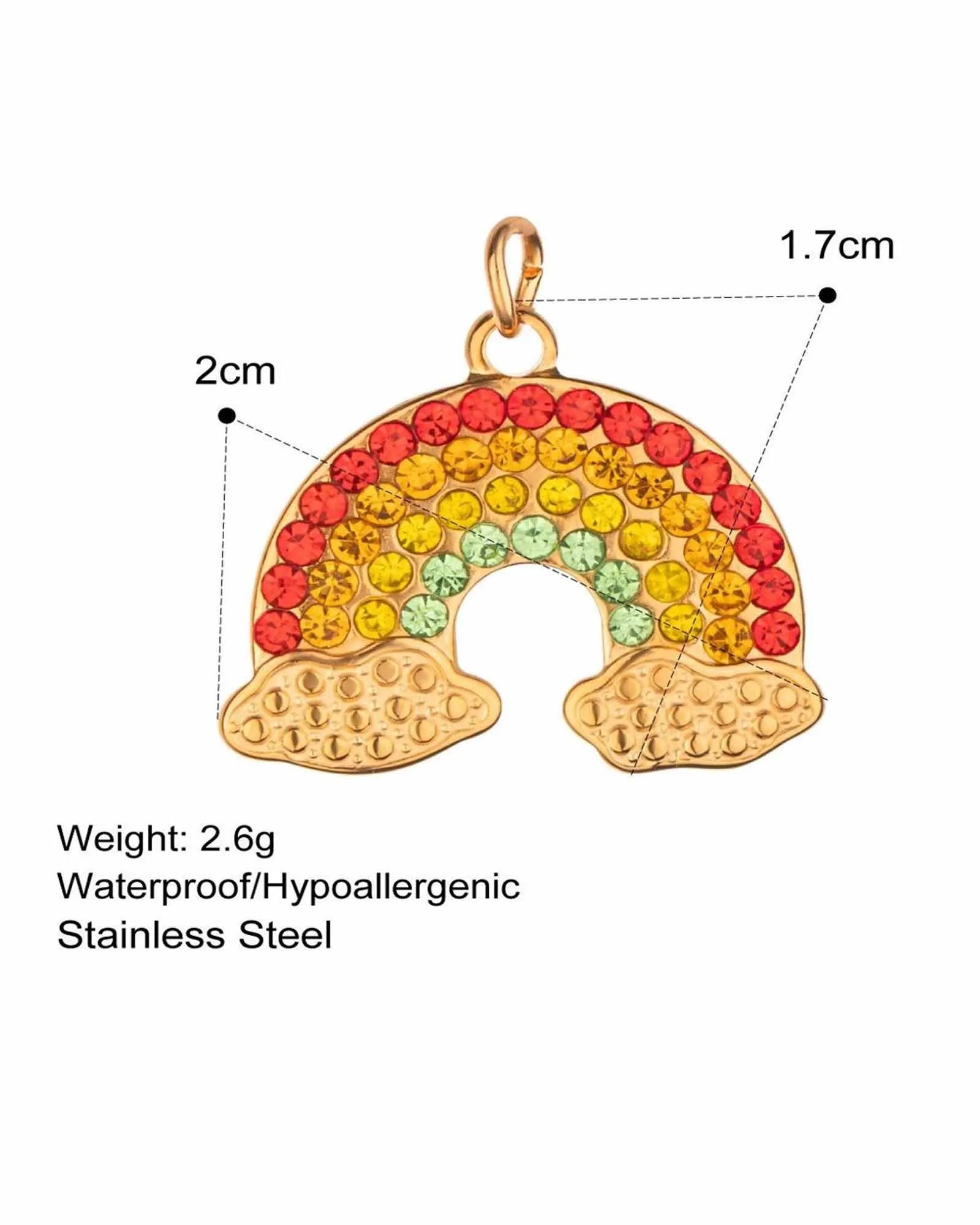 Rainbow Crystal Charm Pendant, 18K Gold Plated Stainless Steel, Red Yellow Green Kaaf Creations