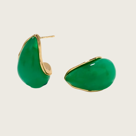 Women's vintage and exquisite Teardrop Stud Earrings, 18k gold plated stainless steel, simple and versatile, red, green, white Green Kaaf Creations
