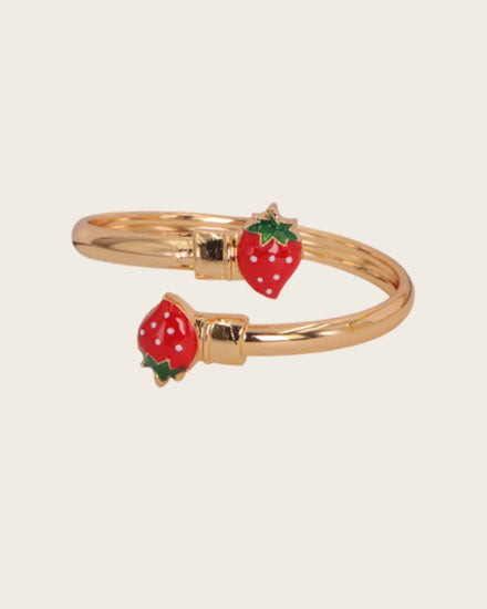 Adjustable Strawberry Charm Bangle Bracelet, Gold color, Red and Green Enamel,kids gift, kids bracelet for girls Kaaf Creations