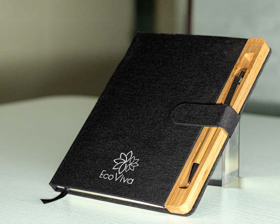 Magnetic RPET + Bamboo Notebook with Pen