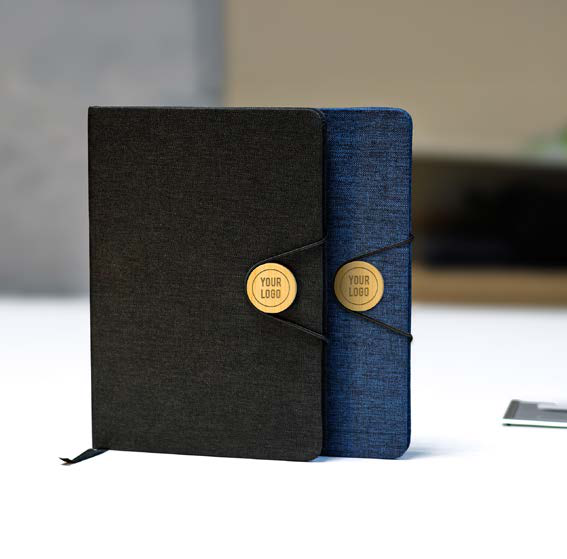 RPET + Bamboo Button Notebook - Dual-Tone Executive Journal